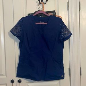 Butter Soft navy blue scrub top with sparkly sleeves